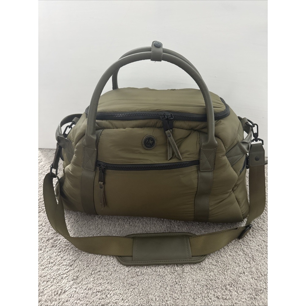 Joan & David Olive Green Puffer Quilted Duffle Bag Weekender Travel Handbag
